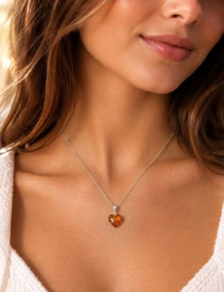 Dainty Amber Heart Pendant