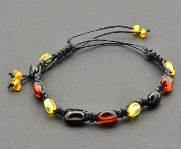 Adjustable Hand Knitted Bracelet With Baltic  Amber 