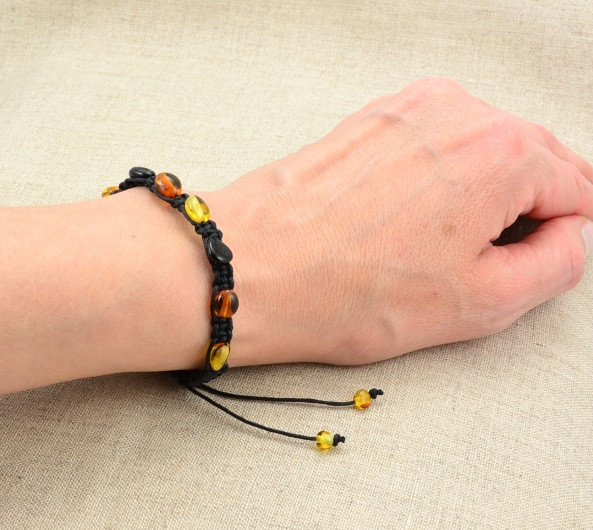 Adjustable Hand Knitted Bracelet With Baltic  Amber 