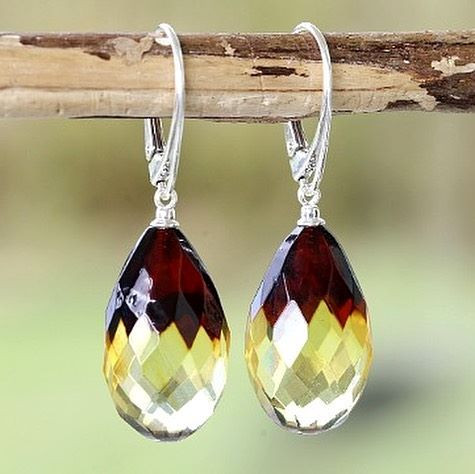 Faceted Drops Baltic Amber Silver Earrings