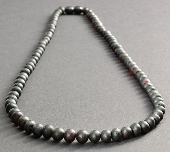 Black Mens Amber Beaded Necklace