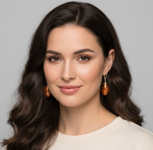 Amber Silver Earrings