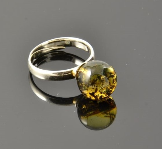Green Amber Silver Ring
