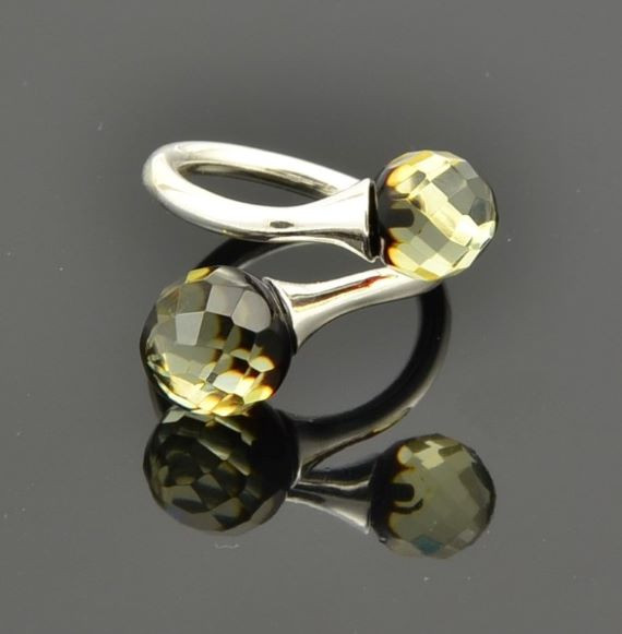 Adjustable Faceted Baltic Amber Silver Ring