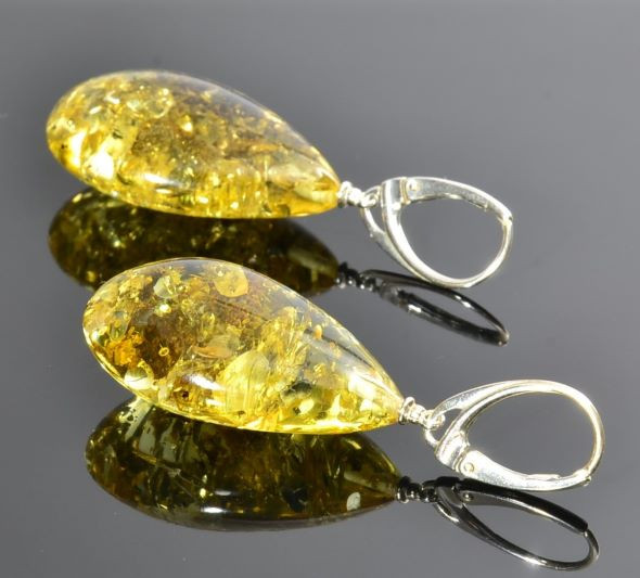 Green Amber Earrings