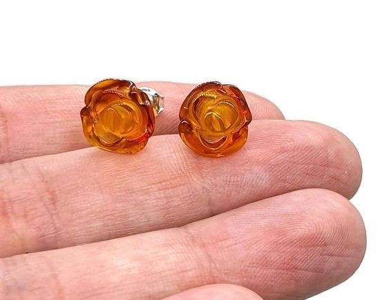 Rose Amber Stud Earrings