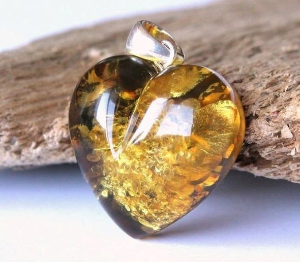 Green Amber Heart Pendant