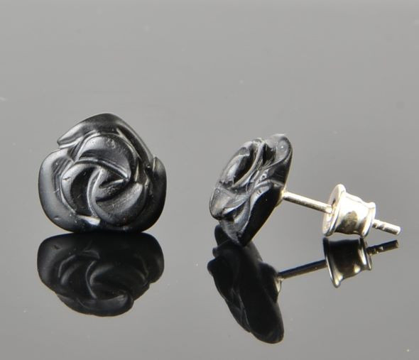 Carved Amber Rose Stud Earrings
