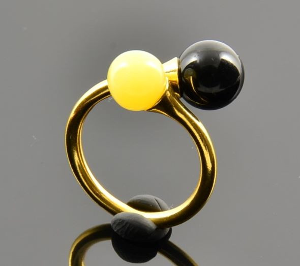 Adjustable Baltic Amber Silver Ring