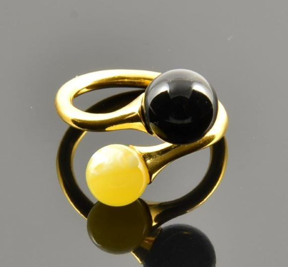 Adjustable Baltic Amber Silver Ring