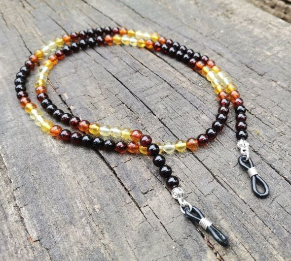 Amber Cord For Glasses Made of Multicolor Baltic Amber. Unisex.
