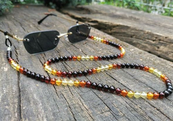 Amber Cord For Glasses Made of Multicolor Baltic Amber. Unisex.