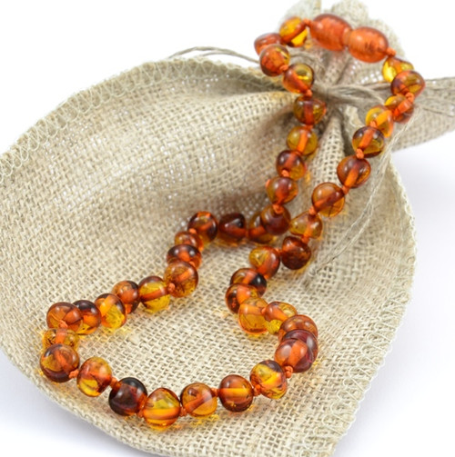 Childrens Amber Necklace Made of Cognac Color Amber.