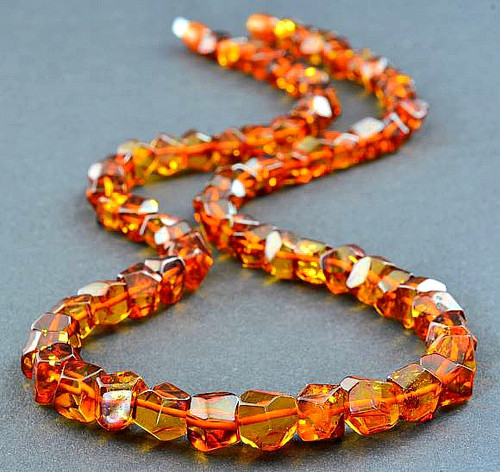 Amber Beaded Necklace Made of Faceted Cognac Color Amber.