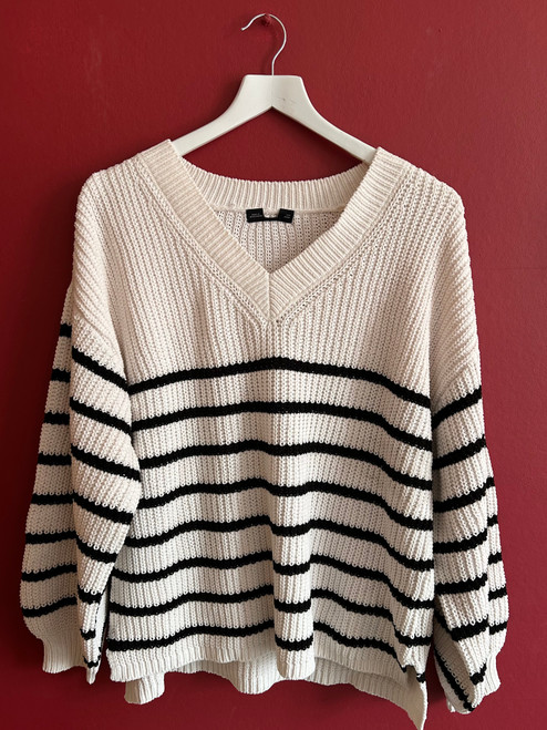  Cream & Black Oversized Striped Jumper