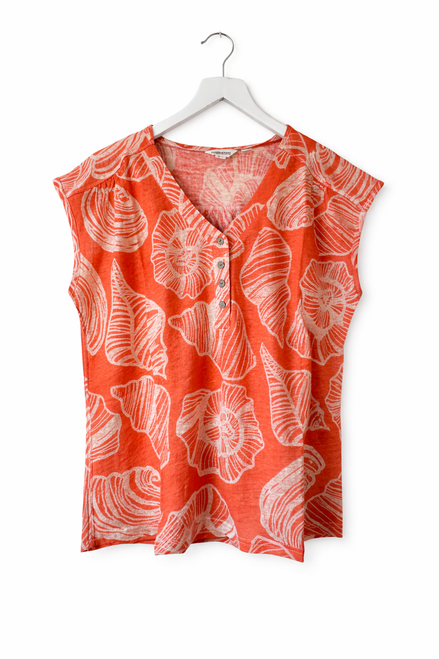  Coral Shell Print Jersey Linen Top