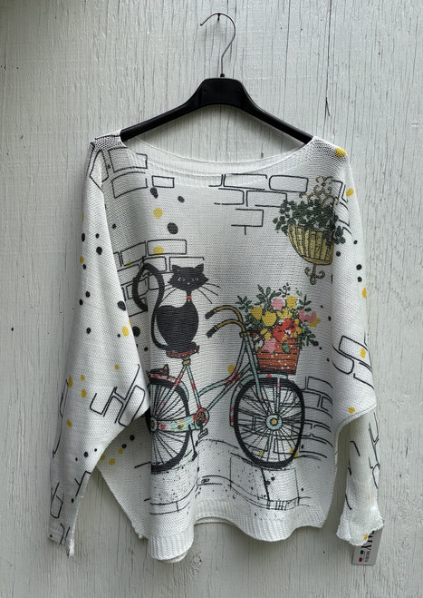 Cat on a Bicycle Print Italian Knit