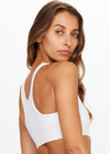 THE UPSIDE women's white Peached Jade Bra is a sustainable scoop neck full coverage T back bra with internal elastic underbust and removable cups.