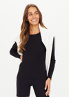 THE UPSIDE women's black Tammy Long Sleeve is a crew neck long sleeve in our soft baby rib fabrication and embroidered with our arrow logo at back neck.