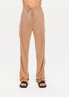 THE UPSIDE women’s mocha mid-rise Celeste Pant made with slinky fabrication features a relaxed straight leg fit, elasticated waist with drawcord and knitted stripe tape down side seams.