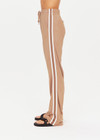 THE UPSIDE women’s mocha mid-rise Celeste Pant made with slinky fabrication features a relaxed straight leg fit, elasticated waist with drawcord and knitted stripe tape down side seams.