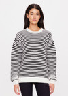 THE UPSIDE women's relaxed black and cream striped Boo Knit sweater is made from an organic combed cotton knit. This classic textured knitted sweater features soft rib cuffs, neck and hem with discreet folded arrow pip label at the cuff.