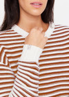 THE UPSIDE women's striped Boo Knit Sweater is made from organic cotton. The cream and tan striped Knit features a soft rib cuff, neck and hem. Designed for leisure and recovery.