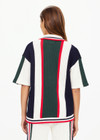 THE UPSIDE women's white, red, navy and green Reverie Chino Shirt is made with organic cotton for a true to size fit. This relaxed button through features a ribbed collar and hem.