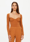 THE UPSIDE women's brown The Banya Romy Top is made with recycled viscose for a relaxed fit. This long sleeve lifestyle top is slim fitting with a sweetheart neckline.