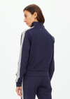 THE UPSIDE women's navy blue Margot Zip Jacket is made from soft suiting lenzing viscose. The slim fit, zip front jacket feature functional welt pockets at the front and a ribbed neckline, hem and cuffs.