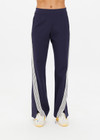 THE UPSIDE women's navy blue Petra Flare is made from lenzing viscose soft suiting fabric. The full length, soft tailored pant feature side seam pockets and a soft elasticated waistband.