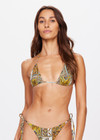 THE UPSIDE women's geo paisley print Vadella Jodhi Tri is made from soft recycled fabric. The low coverage bikini top is adjustable and feature metal coated aglets at tie ends.