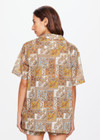 THE UPSIDE women's neutral paisley print Vadella Andie Shirt is made from organic cotton. The button up shirt is lightweight with an oversized fit. Designed for recovery and relaxation.