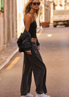 THE UPSIDE women's grey Soho Tokio Wide Leg Pant is made from a soft brushed recycled cotton fabric. This wide leg, high rise pant feature front pockets in the side seams and a soft encased elasticated waistband.