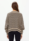 THE UPSIDE women's neutral abstract print Castilla Millie Knit Sweater is made with an organic cotton blend knit jacquard. This relaxed knitted sweater features a high neckline with striped rib. Designed for everyday wear.