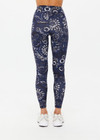 THE UPSIDE women's floral batik print Gulf 25 inch Midi Pant is made from soft recycled ribbed fabric. The mid rise legging features a soft folded waistband.