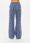 THE UPSIDE women's blue striped Joie Jetset Straight Leg Pant is made from a blue and cream cotton blend. The straight leg pant is styled with a knitted stripe tape down side seams and tonal arrow on the back pocket, they feature front and back pockets and elastic waist with drawcord for practicality. Designed for recovery and leisure.