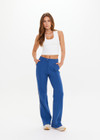 THE UPSIDE women's blue Fontana Straight Leg Pant is made from organic cotton. The true to size pants features pockets and zip fly front. Designed for golf.