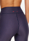 THE UPSIDE women's navy patterned Cavallo 28 inch Pant is made from recycled super soft fabric. The 28 inch mid-rise legging features mini geometric prints. Designed for yoga, pilates and barre.