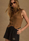 THE UPSIDE women's brown Babylon Button Knit Vest is made from organic cotton. The knitted vest features button-down front. Designed for layering and lifestyle wear.