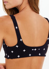 THE UPSIDE women's printed Satellite Bridie Bra is made from jacquard. The square neck sports bra features removable cups. Designed for yoga. and pilates
