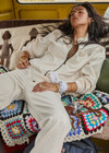 THE UPSIDE women's natural Bow n Arrow Fringe Zip Jacket is made from jacquard. The zip up jacket features elasticated cuffs and hem. Designed for comfort.