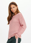 THE UPSIDE women's dusty pink Glory Chesca Knit Long Sleeve Top is made from organic cotton and features ribbed neckline, hem and cuffs.