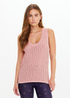 THE UPSIDE women's dusty pink Glory Wales Knit Tank Top is made from organic cotton and is designed for a basketball tank shape with a ribbed neckline.