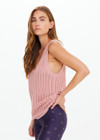 THE UPSIDE women's dusty pink Glory Wales Knit Tank Top is made from organic cotton and is designed for a basketball tank shape with a ribbed neckline.