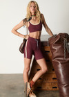 THE UPSIDE women's maroon Trail Harley Scoop Neck Bra is made from soft, breathable fabric and features a soft elasticated underbust with removable cups.