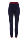 THE UPSIDE women's navy Seamless 25 inch Midi Legging is made from soft and comfortable organic cotton fabric and features a ribbed waistband.