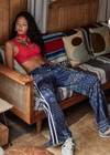 THE UPSIDE women's navy blue paisley Vaquero Roma Pant is made from viscose and rayon. The highwaisted track pants features side stripe detailing. Designed for lifestyle wear.