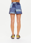 THE UPSIDE women's blue paisley Mascada Jordi Short is made from tencel cotton. The relaxed shaped shorts features pockets and elastic waist with drawstring. Designed for lifestyle wear.