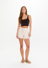 THE UPSIDE women's natural Canyon Roller Knit Short is made from organic cotton. The fitted short features pockets and elastic waistband with drawstring. Designed for lifestyle wear.